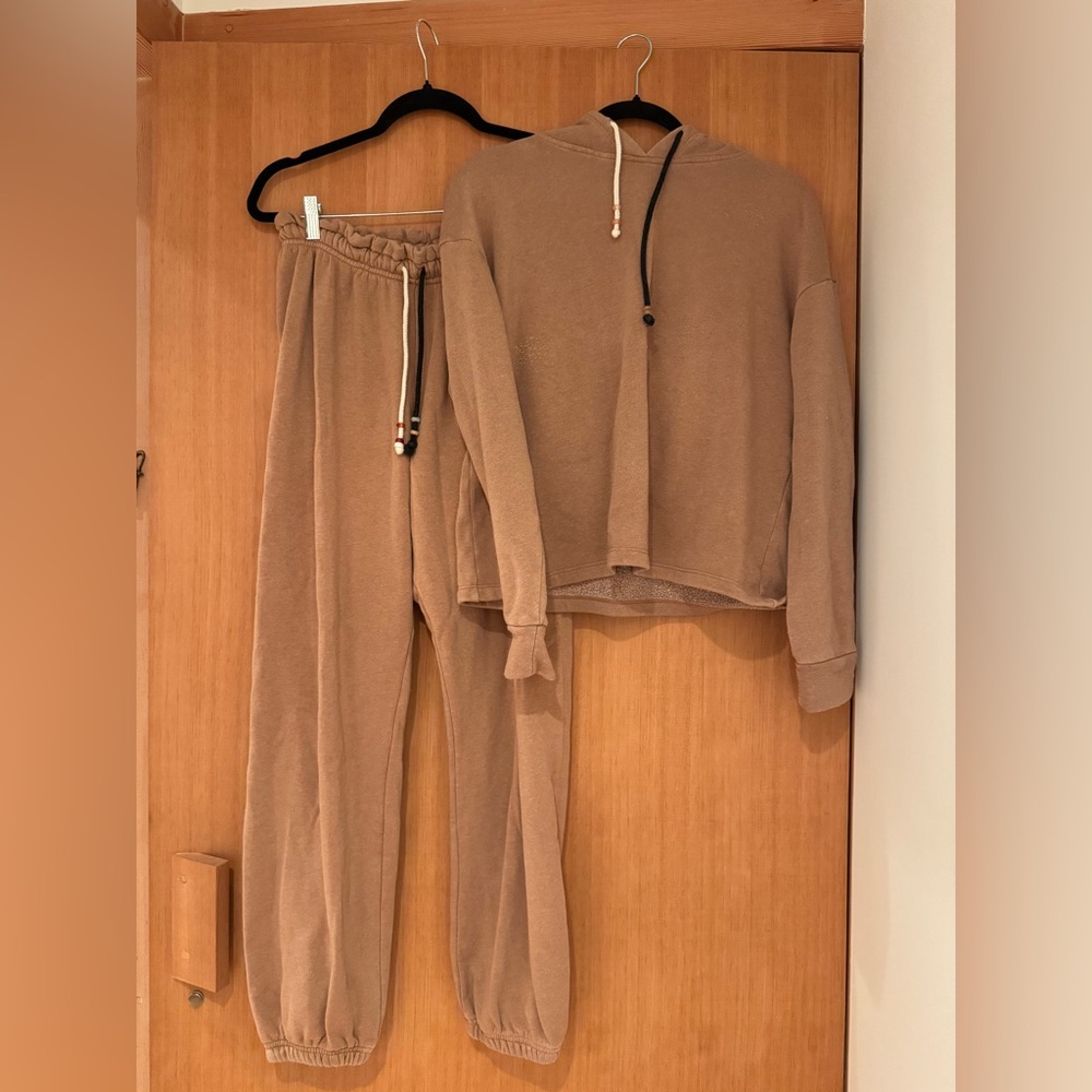 Donni Cozy Tan Lounge Set hoodie sweatshirt sweatpants small s